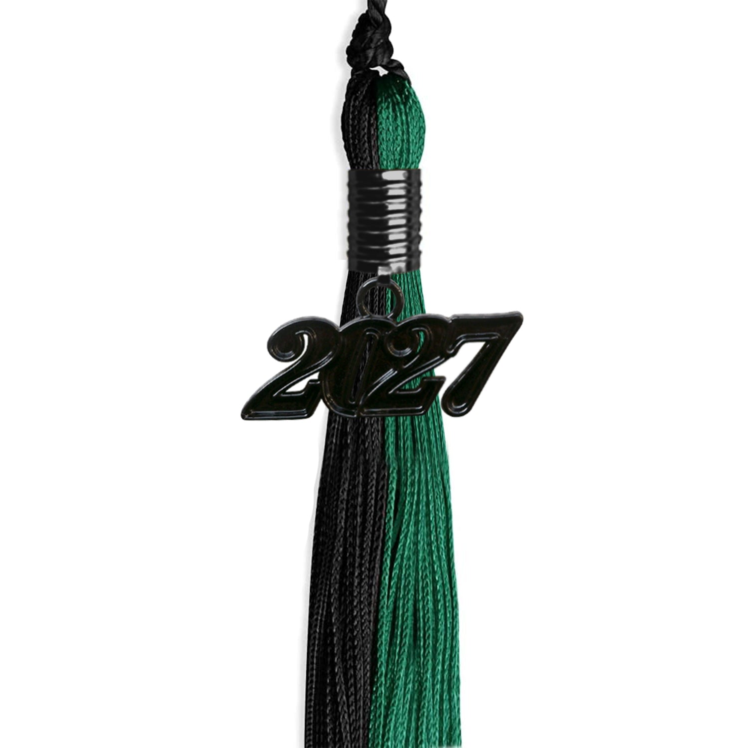 Emerald Green/Black Graduation Tassel with Black Bling Charm by Wholesale Grad Supply