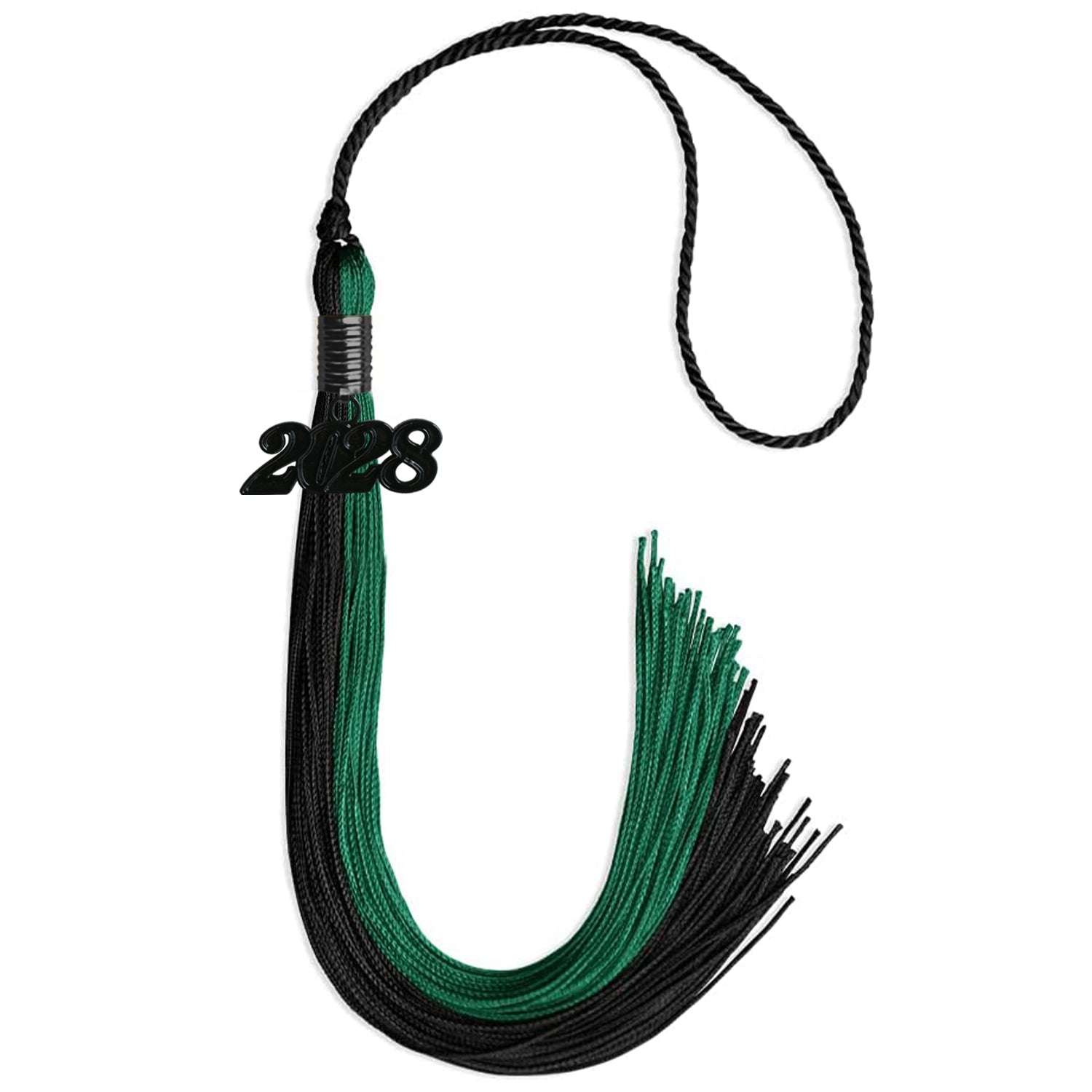 Emerald Green/Black Graduation Tassel with Black Bling Charm by Wholesale Grad Supply