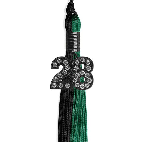 Emerald Green/Black Graduation Tassel with Black Bling Charm by Wholesale Grad Supply