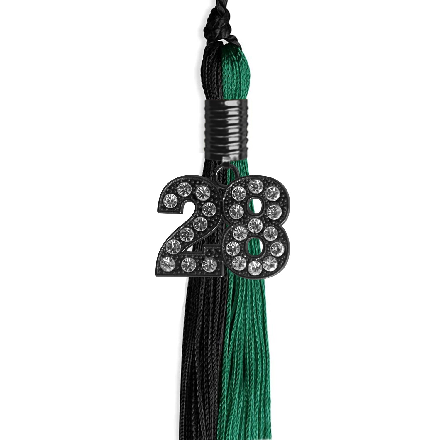 Emerald Green/Black Graduation Tassel with Black Bling Charm by Wholesale Grad Supply
