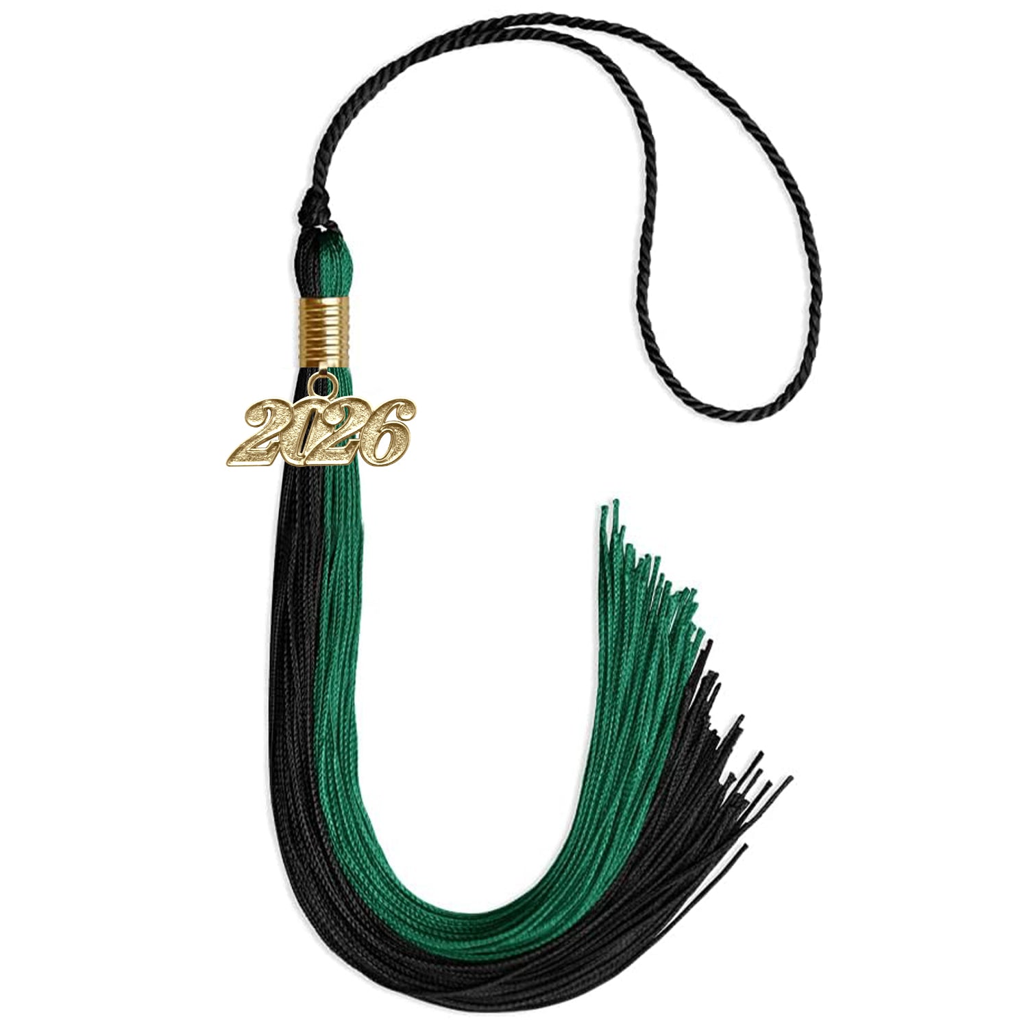 Emerald Green/Black Graduation Tassel with Gold Bling Charm by Wholesale Grad Supply