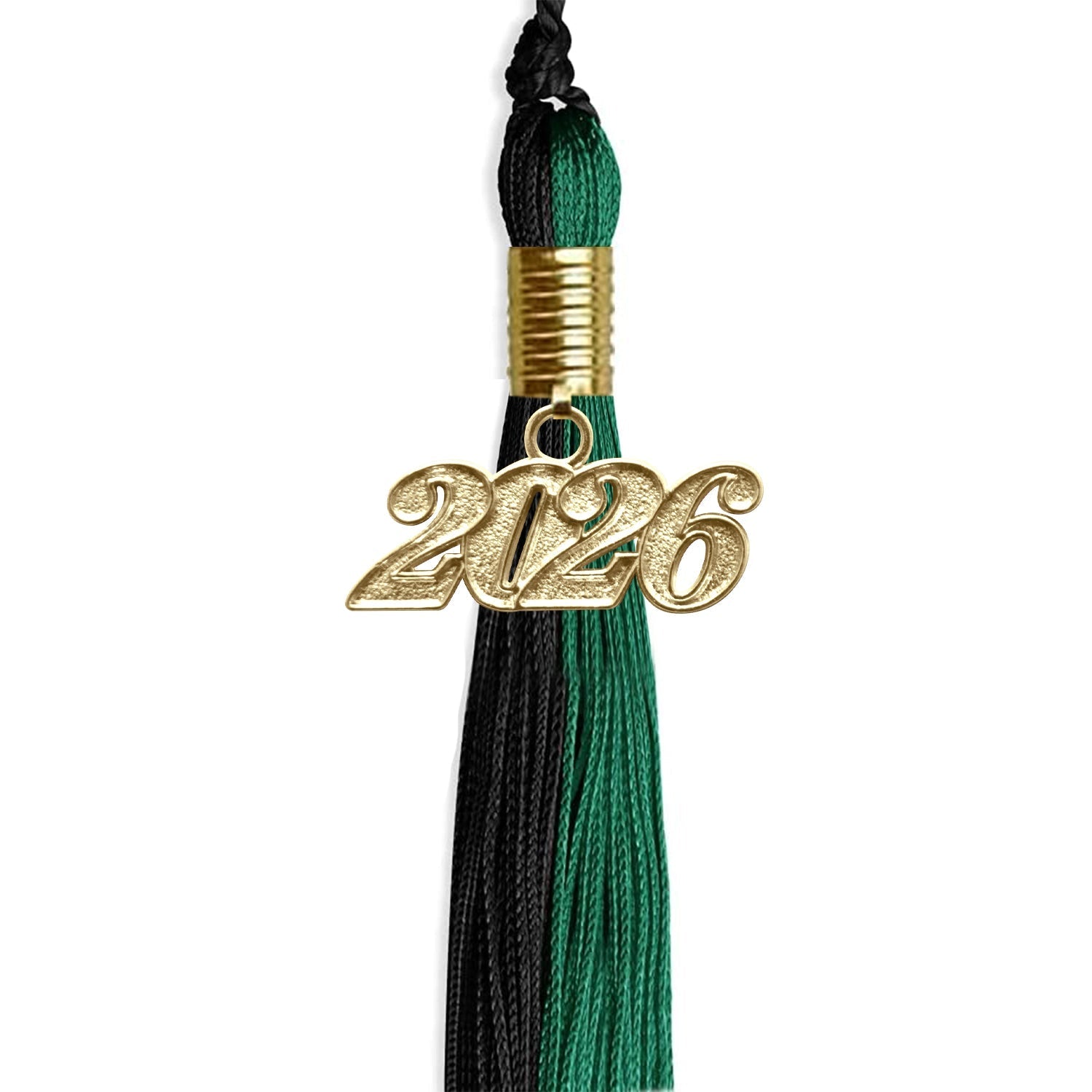 Emerald Green/Black Graduation Tassel with Gold Bling Charm by Wholesale Grad Supply