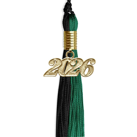 Emerald Green/Black Graduation Tassel with Gold Bling Charm by Wholesale Grad Supply