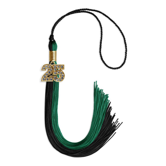 Emerald Green/Black Graduation Tassel with Gold Bling Charm by Wholesale Grad Supply