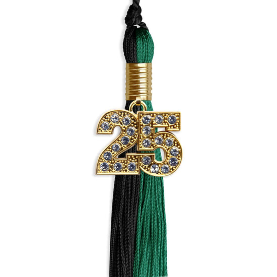Emerald Green/Black Graduation Tassel with Gold Bling Charm by Wholesale Grad Supply