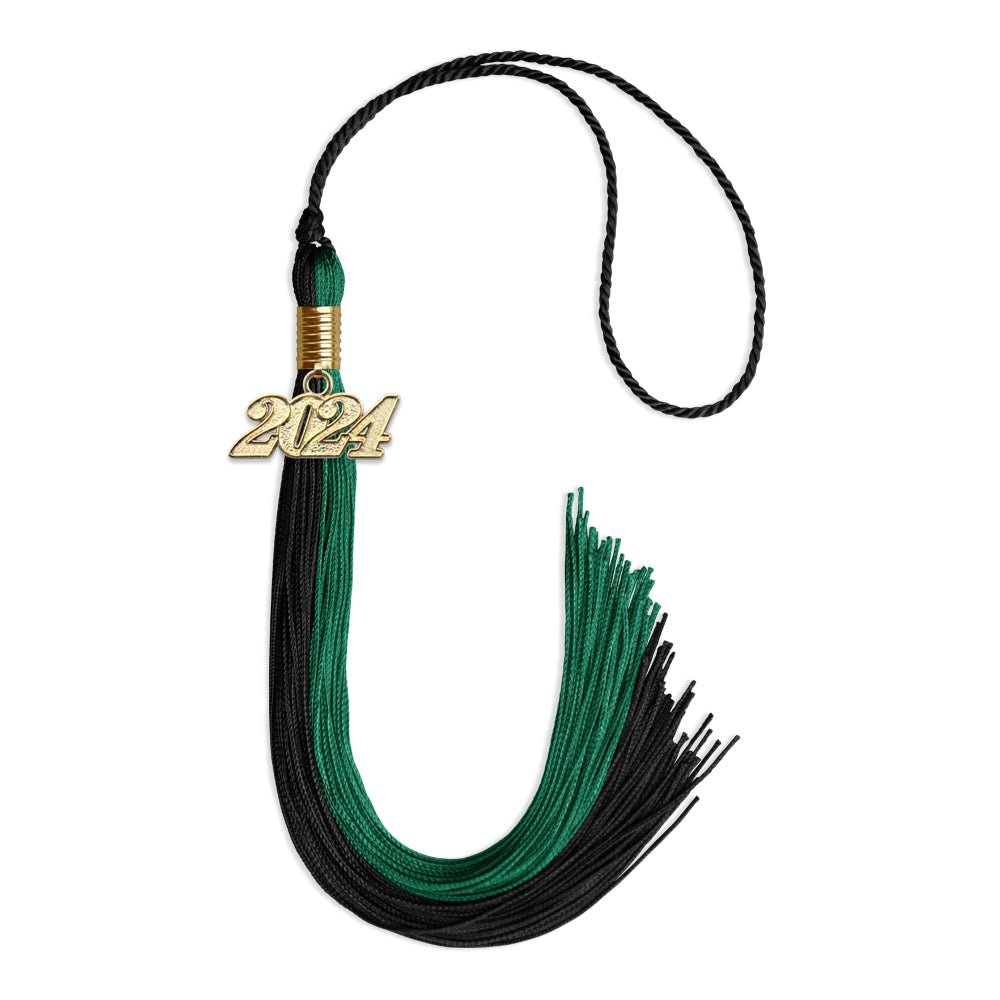 Emerald Green/Black Graduation Tassel with Gold Bling Charm by Wholesale Grad Supply