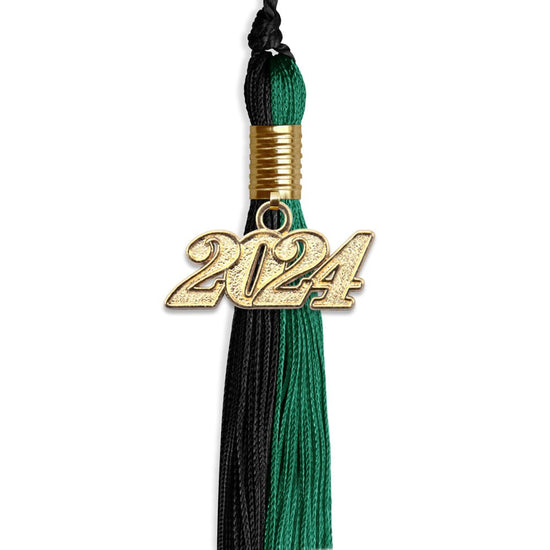 Emerald Green/Black Graduation Tassel with Gold Bling Charm by Wholesale Grad Supply