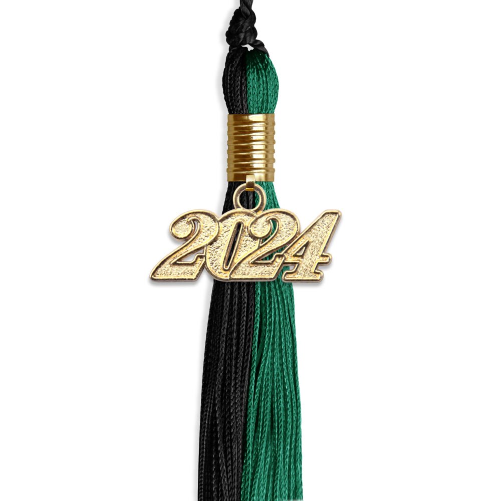 Emerald Green/Black Graduation Tassel with Gold Bling Charm by Wholesale Grad Supply