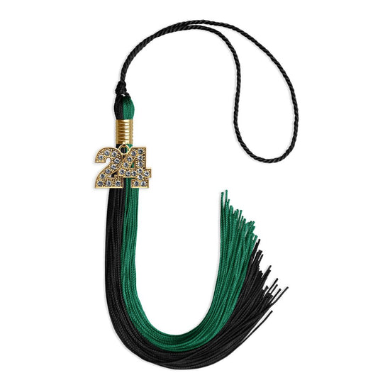 Emerald Green/Black Graduation Tassel with Gold Bling Charm by Wholesale Grad Supply