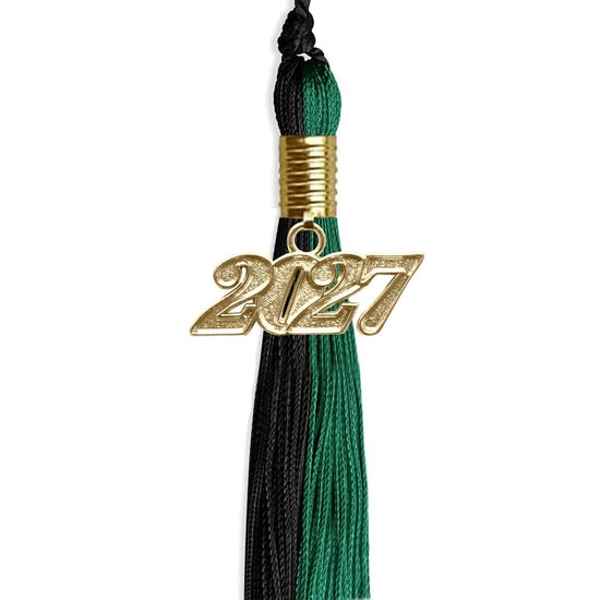 Emerald Green/Black Graduation Tassel with Gold Bling Charm by Wholesale Grad Supply