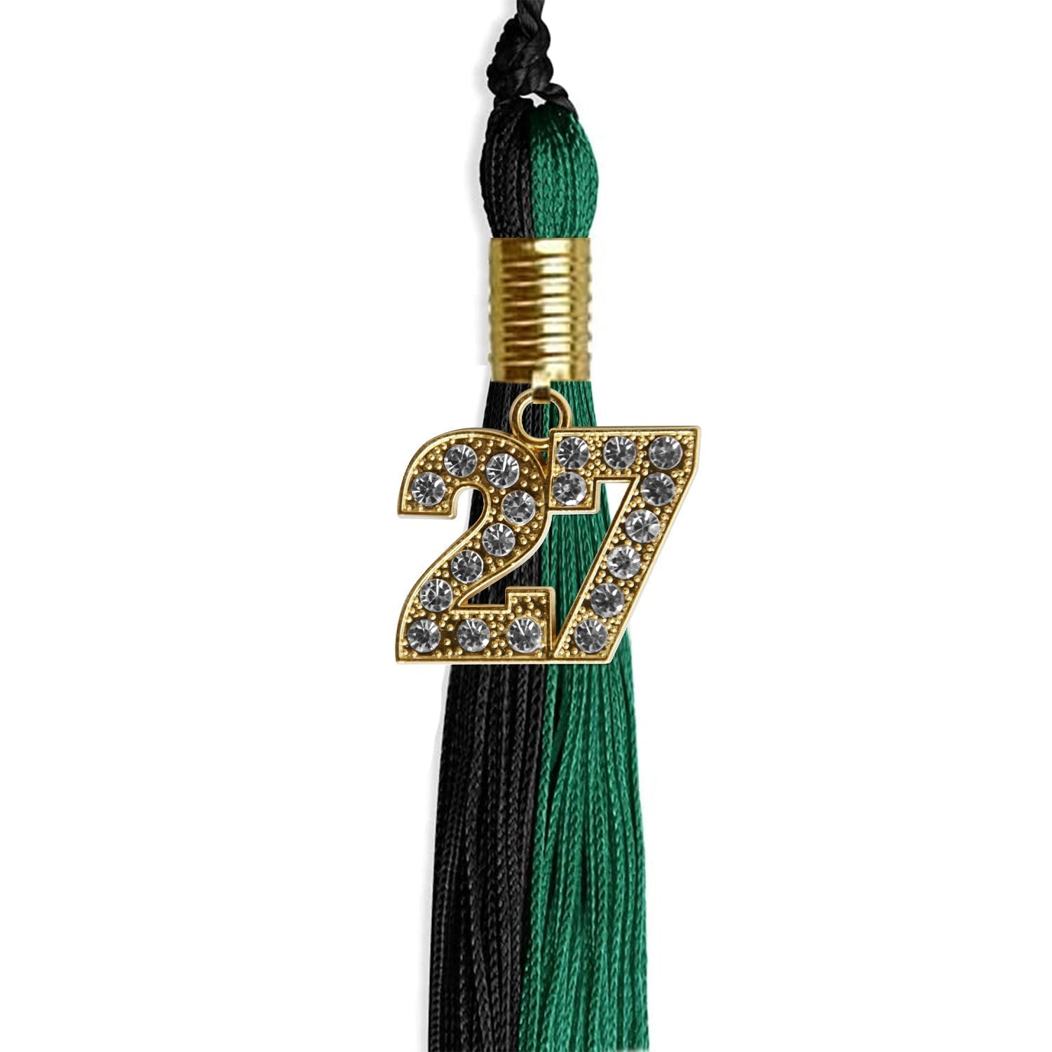 Emerald Green/Black Graduation Tassel with Gold Bling Charm by Wholesale Grad Supply