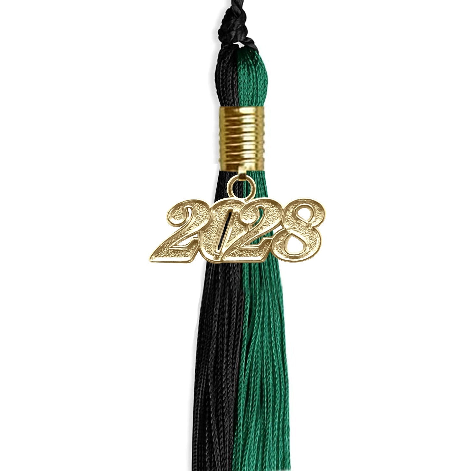 Emerald Green/Black Graduation Tassel with Gold Bling Charm by Wholesale Grad Supply