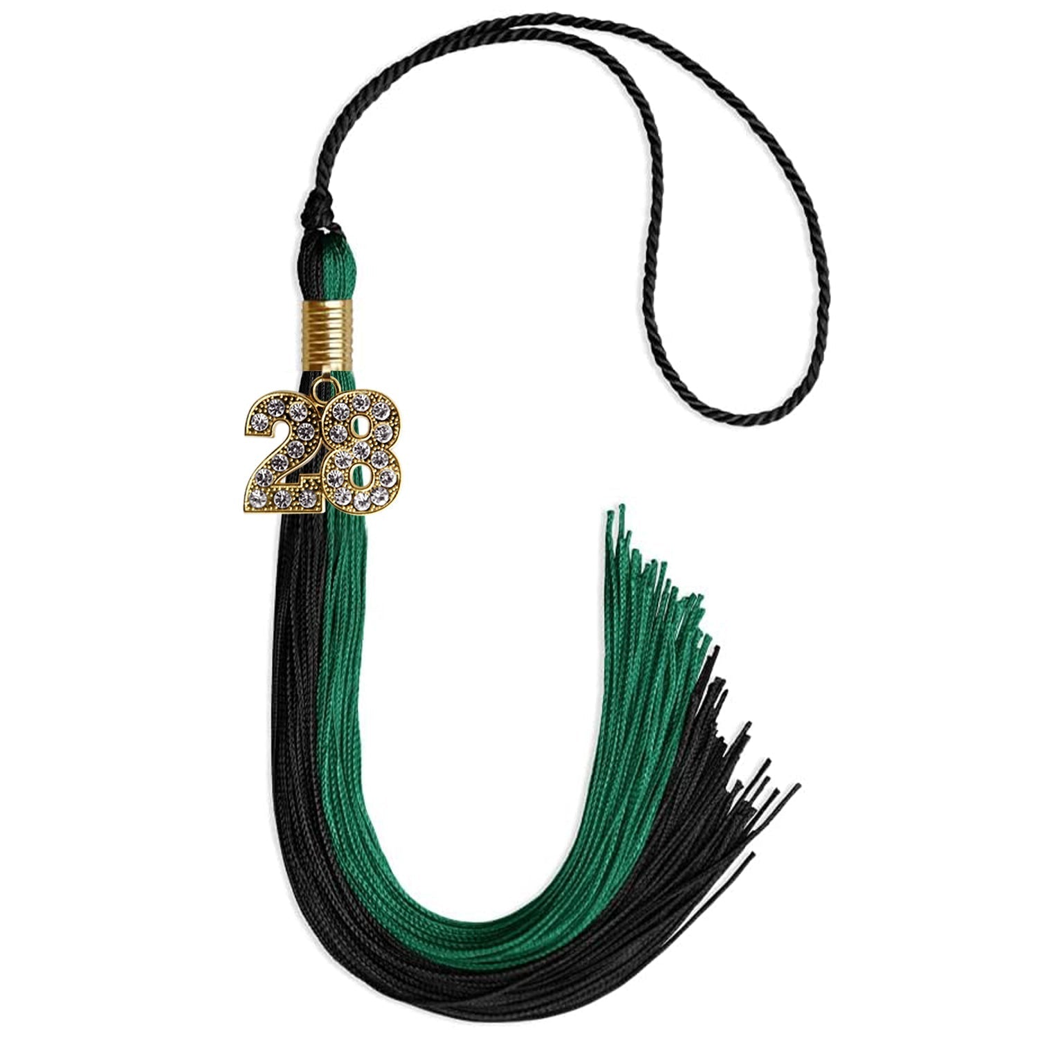 Emerald Green/Black Graduation Tassel with Gold Bling Charm by Wholesale Grad Supply