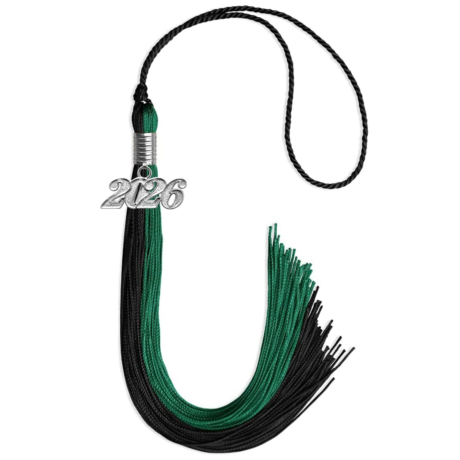 Emerald Green/Black Graduation Tassel with Silver Bling Charm by Wholesale Grad Supply