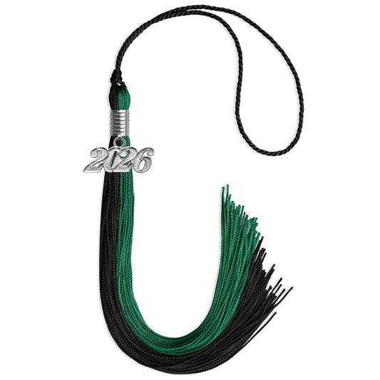 Emerald Green/Black Graduation Tassel with Silver Bling Charm by Wholesale Grad Supply