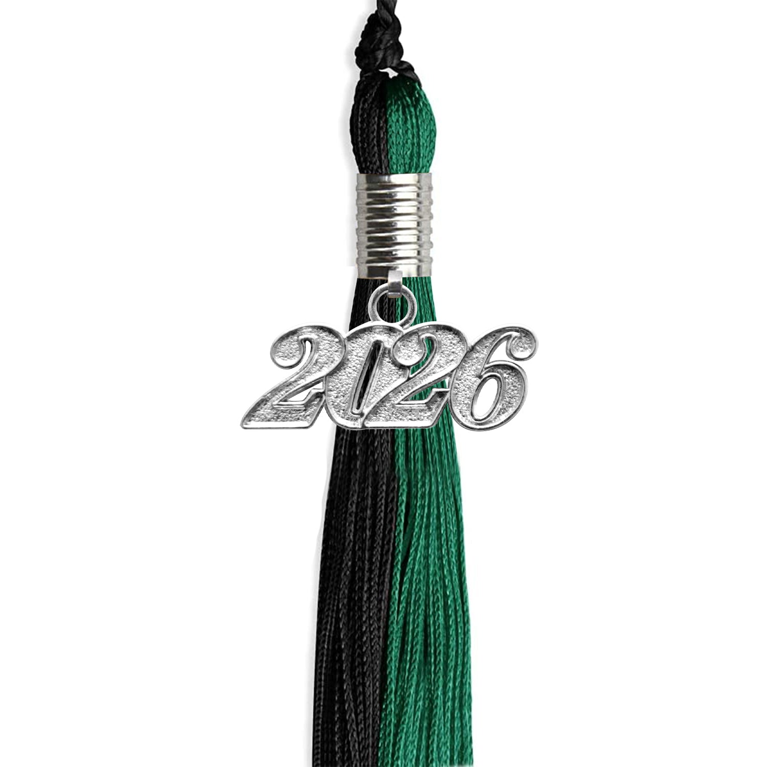 Emerald Green/Black Graduation Tassel with Silver Bling Charm by Wholesale Grad Supply
