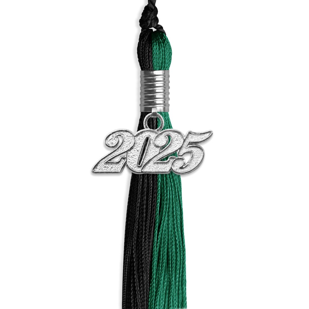 Emerald Green/Black Graduation Tassel with Silver Bling Charm by Wholesale Grad Supply