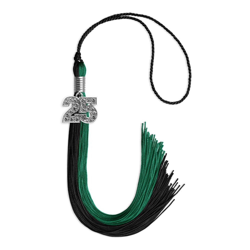 Emerald Green/Black Graduation Tassel with Silver Bling Charm by Wholesale Grad Supply