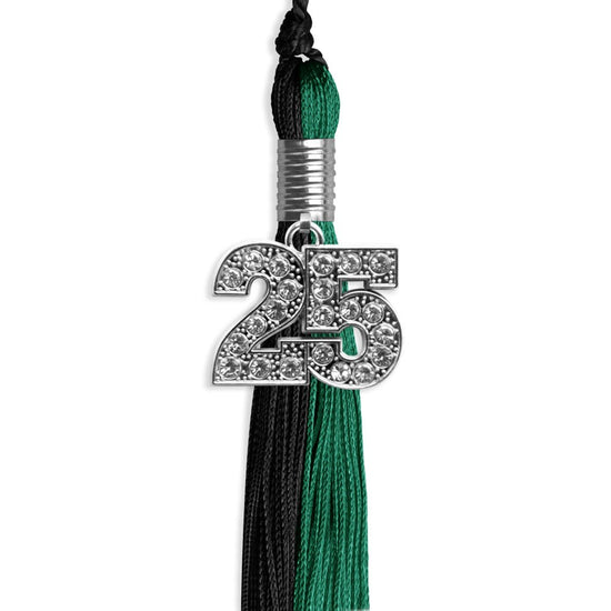Emerald Green/Black Graduation Tassel with Silver Bling Charm by Wholesale Grad Supply