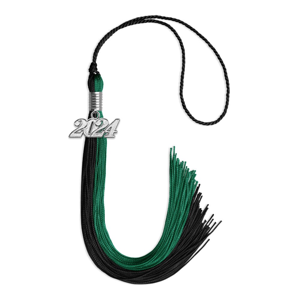 Emerald Green/Black Graduation Tassel with Silver Bling Charm by Wholesale Grad Supply
