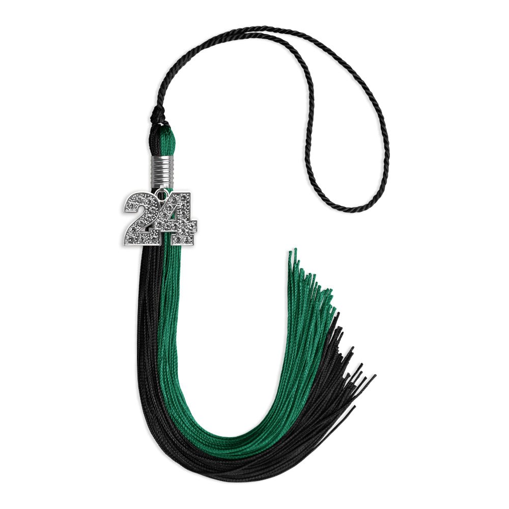 Emerald Green/Black Graduation Tassel with Silver Bling Charm by Wholesale Grad Supply