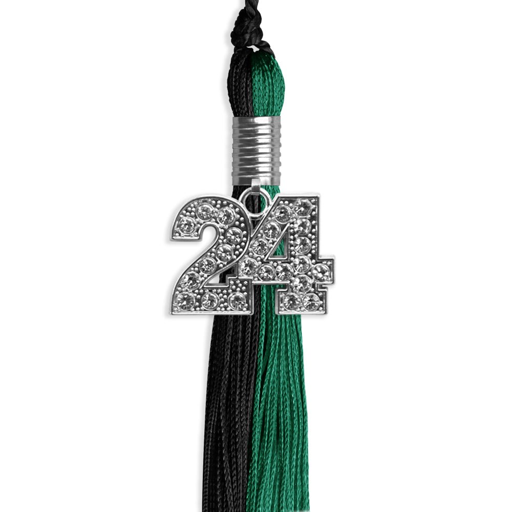Emerald Green/Black Graduation Tassel with Silver Bling Charm by Wholesale Grad Supply