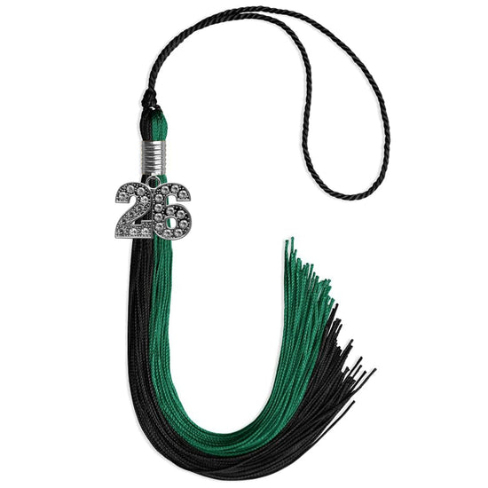 Emerald Green/Black Graduation Tassel with Silver Bling Charm by Wholesale Grad Supply