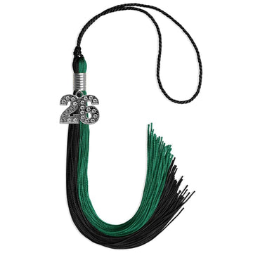 Emerald Green/Black Graduation Tassel with Silver Bling Charm by Wholesale Grad Supply