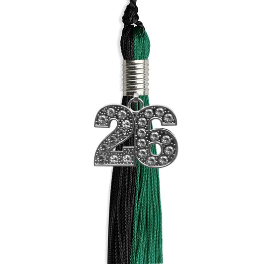 Emerald Green/Black Graduation Tassel with Silver Bling Charm by Wholesale Grad Supply