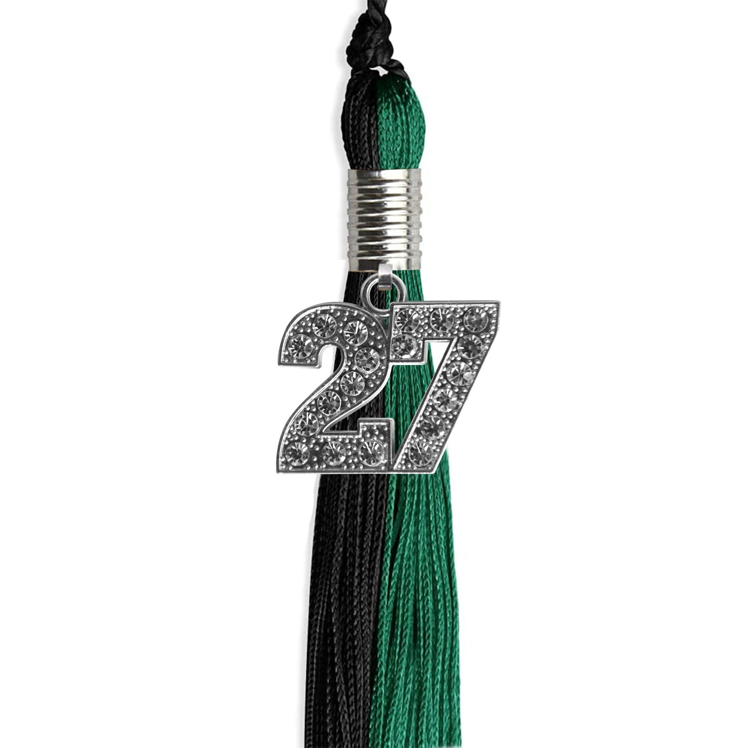 Emerald Green/Black Graduation Tassel with Silver Bling Charm by Wholesale Grad Supply