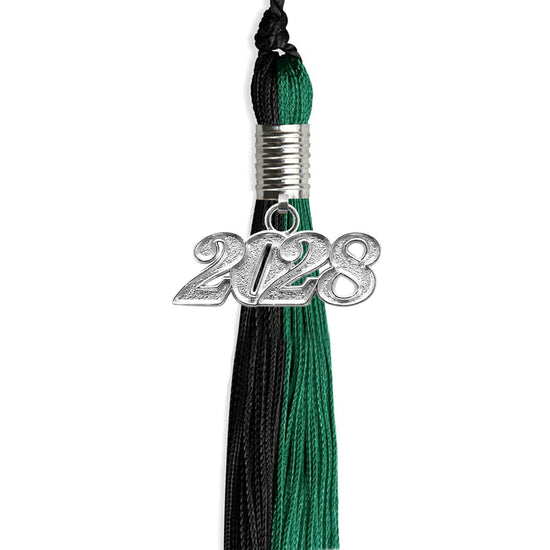 Emerald Green/Black Graduation Tassel with Silver Bling Charm by Wholesale Grad Supply