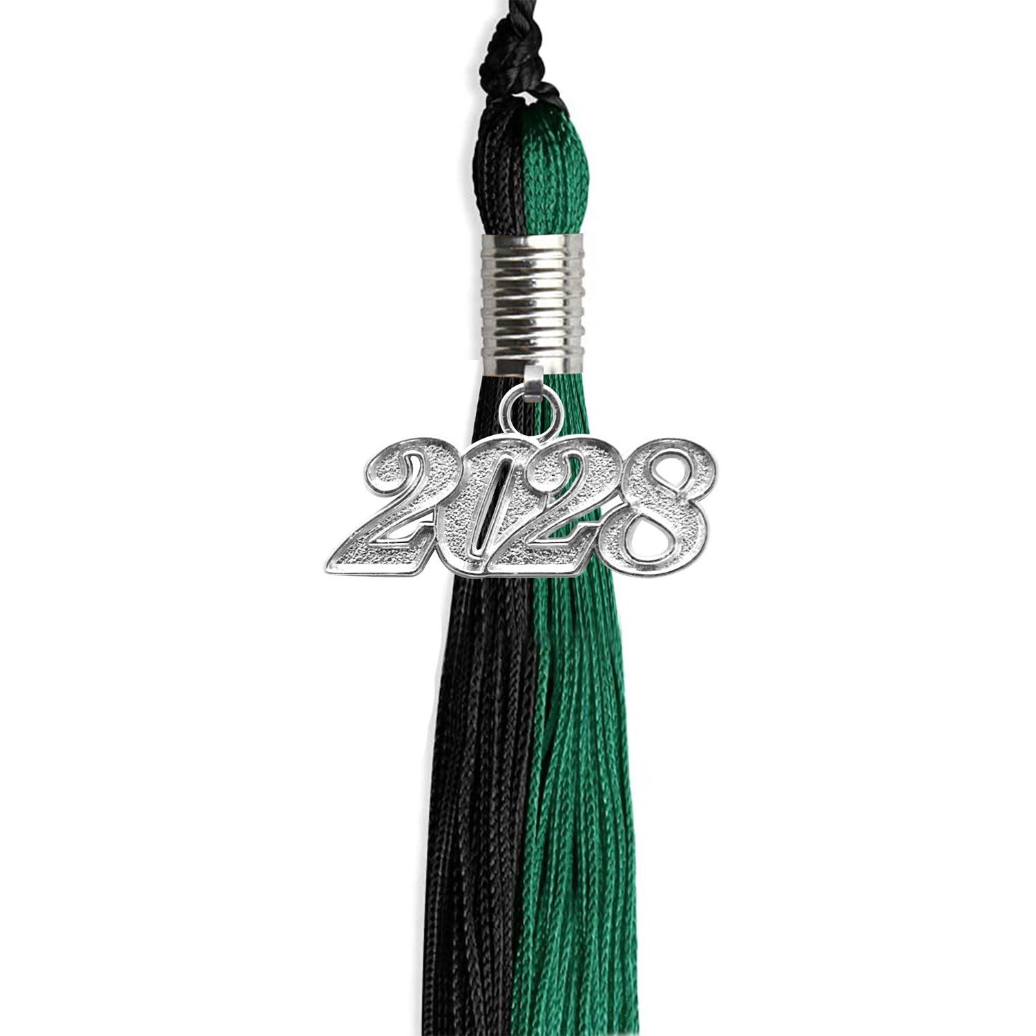 Emerald Green/Black Graduation Tassel with Silver Bling Charm by Wholesale Grad Supply