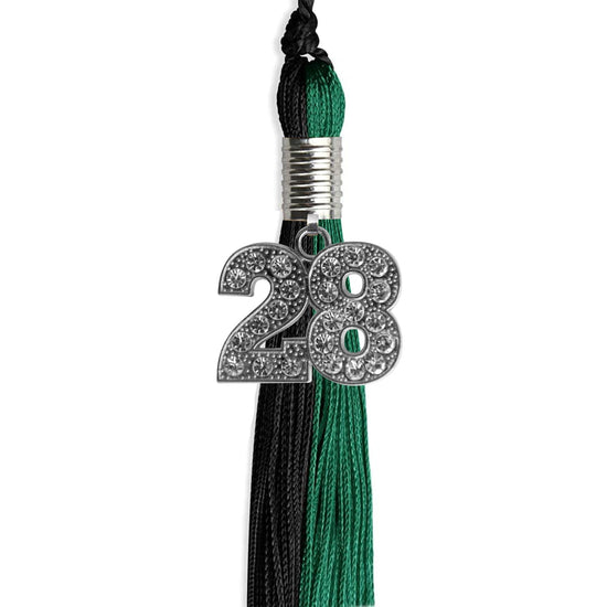 Emerald Green/Black Graduation Tassel with Silver Bling Charm by Wholesale Grad Supply