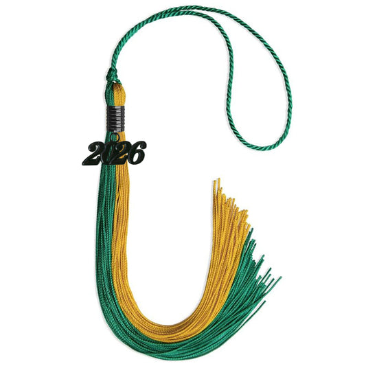 Emerald Green/Bright Gold Graduation Tassel with Black Bling Charm by Wholesale Grad Supply