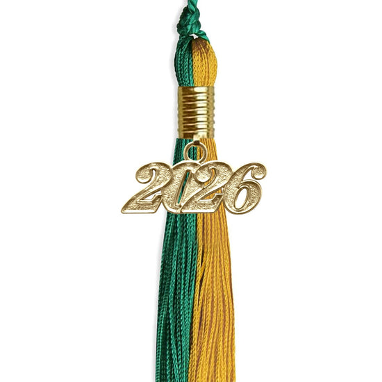 Emerald Green/Bright Gold Graduation Tassel with Gold Bling Charm by Wholesale Grad Supply