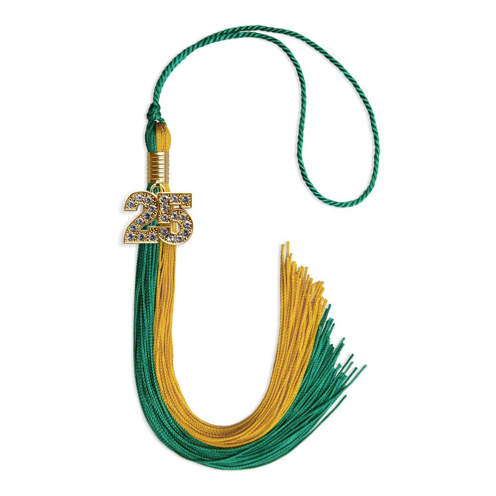 Emerald Green/Bright Gold Graduation Tassel with Gold Bling Charm by Wholesale Grad Supply