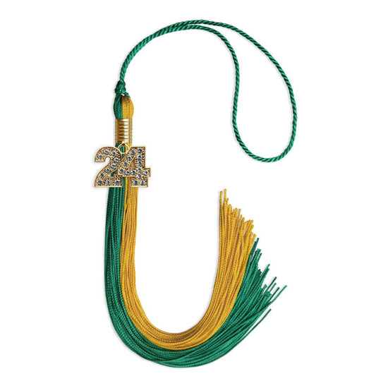 Emerald Green/Bright Gold Graduation Tassel with Gold Bling Charm by Wholesale Grad Supply