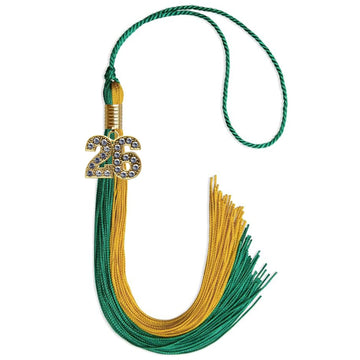 Emerald Green/Bright Gold Graduation Tassel with Gold Bling Charm by Wholesale Grad Supply