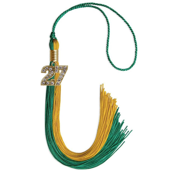 Emerald Green/Bright Gold Graduation Tassel with Gold Bling Charm by Wholesale Grad Supply