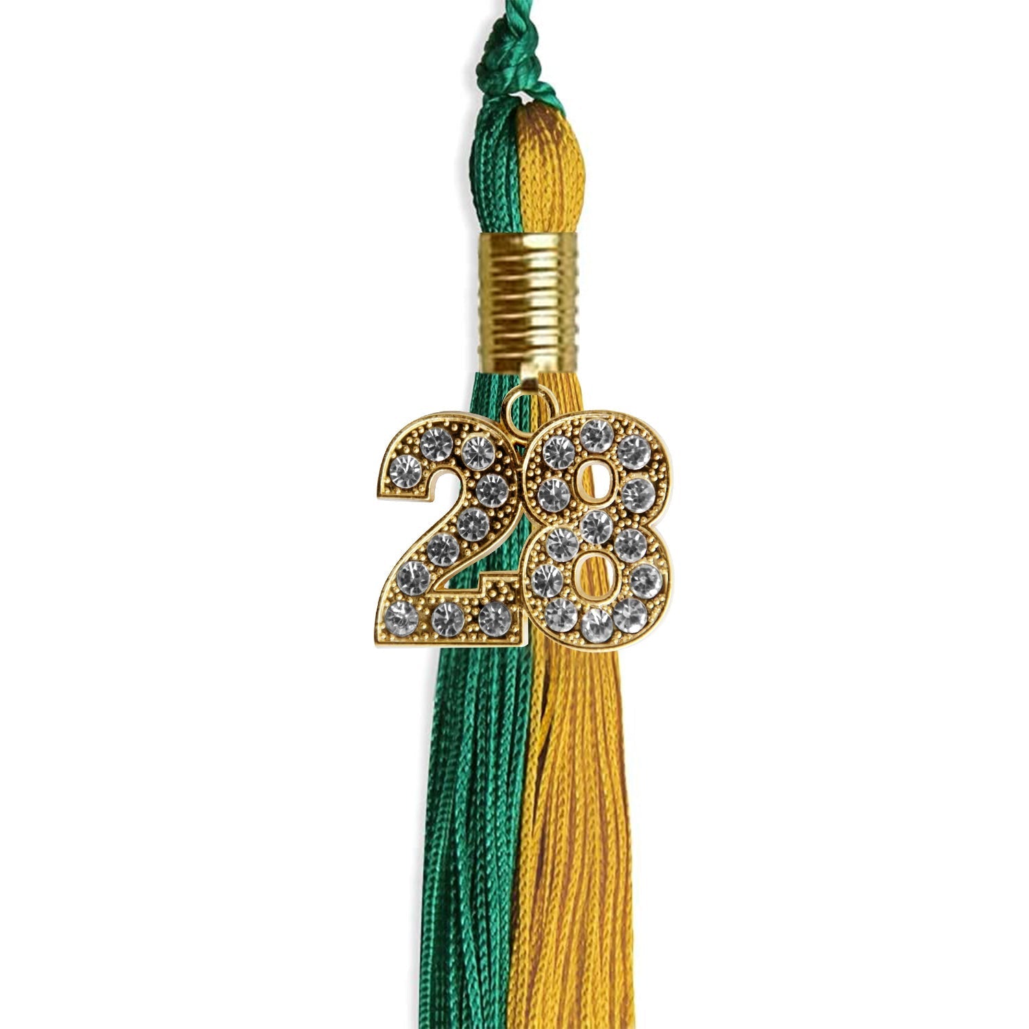 Emerald Green/Bright Gold Graduation Tassel with Gold Bling Charm by Wholesale Grad Supply