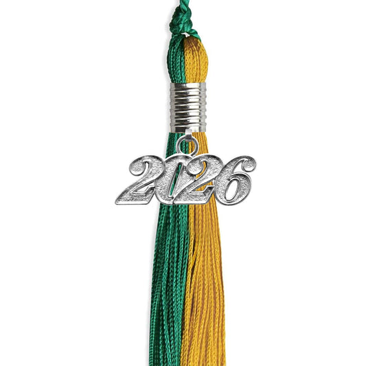 Emerald Green/Bright Gold Graduation Tassel with Silver Bling Charm by Wholesale Grad Supply