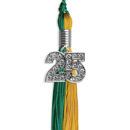Emerald Green/Bright Gold Graduation Tassel with Silver Bling Charm by Wholesale Grad Supply
