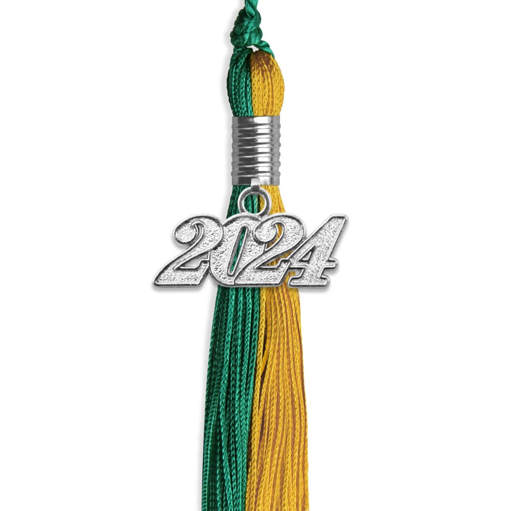Emerald Green/Bright Gold Graduation Tassel with Silver Bling Charm by Wholesale Grad Supply