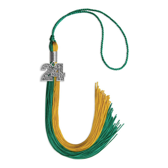 Emerald Green/Bright Gold Graduation Tassel with Silver Bling Charm by Wholesale Grad Supply