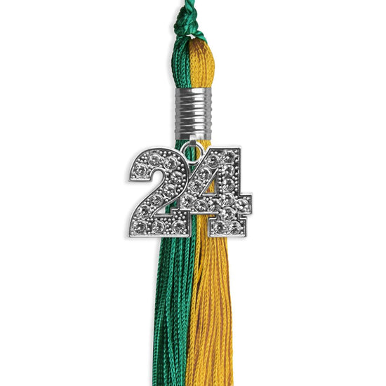 Emerald Green/Bright Gold Graduation Tassel with Silver Bling Charm by Wholesale Grad Supply