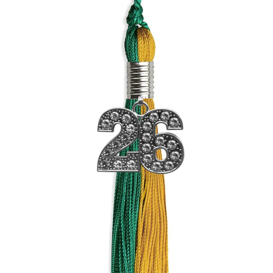 Emerald Green/Bright Gold Graduation Tassel with Silver Bling Charm by Wholesale Grad Supply