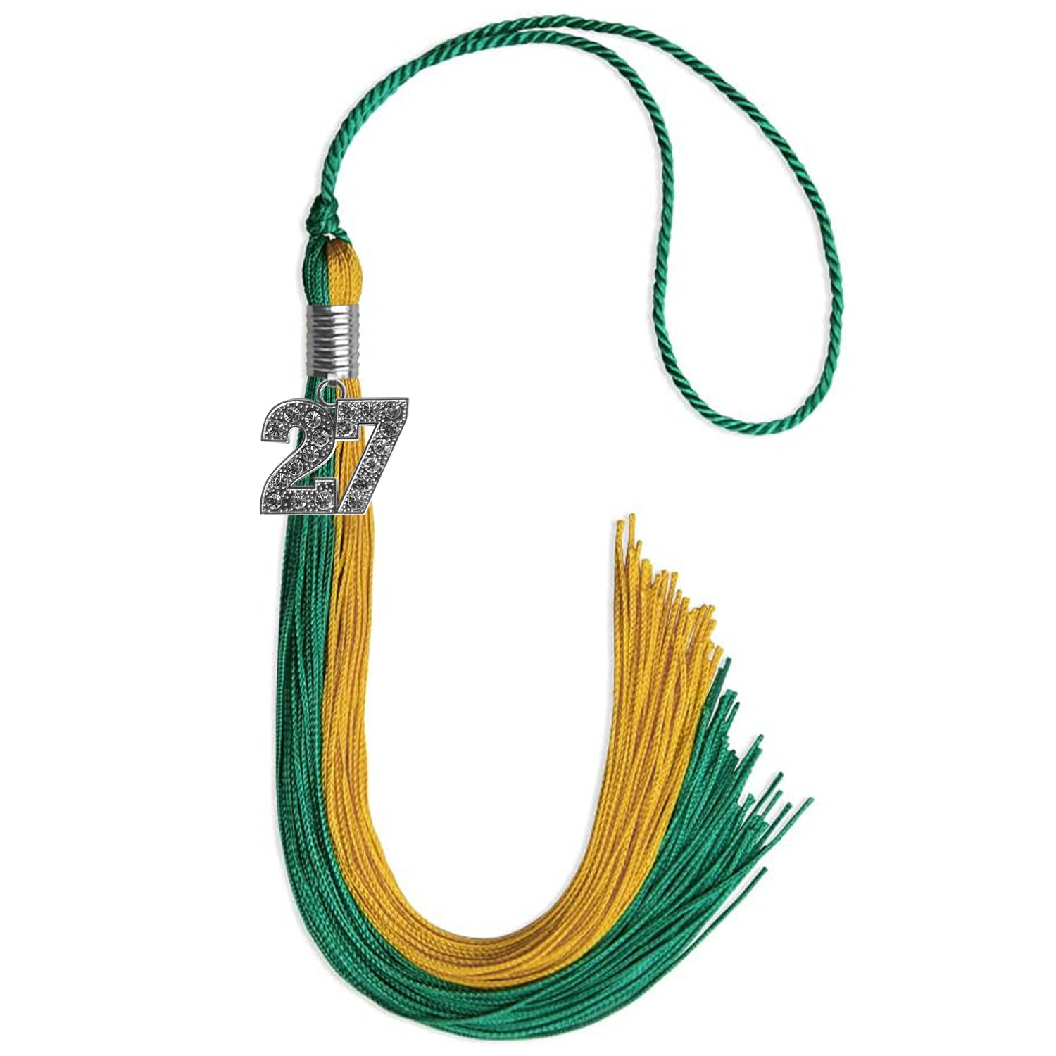 Emerald Green/Bright Gold Graduation Tassel with Silver Bling Charm by Wholesale Grad Supply