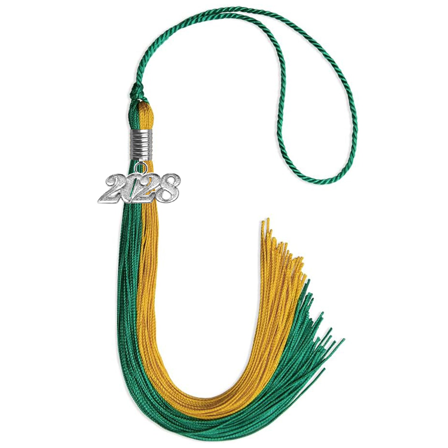 Emerald Green/Bright Gold Graduation Tassel with Silver Bling Charm by Wholesale Grad Supply