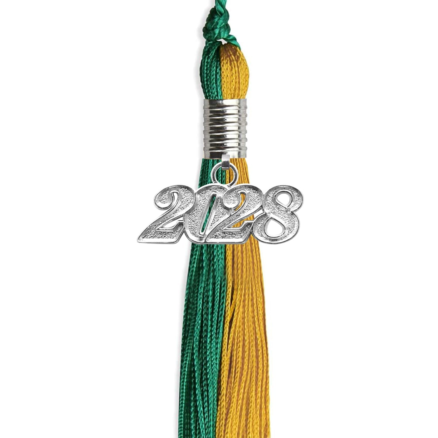 Emerald Green/Bright Gold Graduation Tassel with Silver Bling Charm by Wholesale Grad Supply