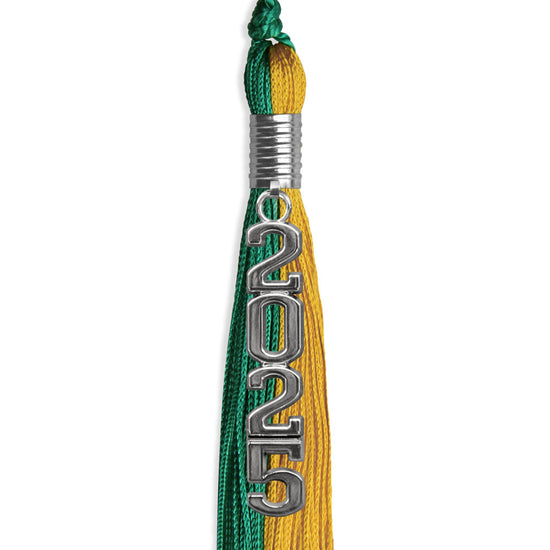 Emerald Green/Bright Gold Graduation Tassel with Silver Stacked Date Drop by Wholesale Grad Supply